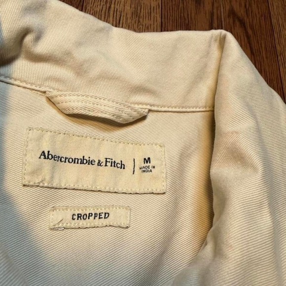 Abercrombie&Fitch Cream Beige Cropped Twill Zip Stanford Workwear Jacket Medium - Picture 3 of 7